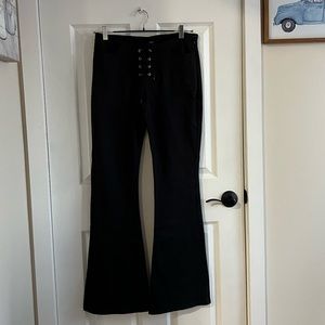 Women flare long pants.